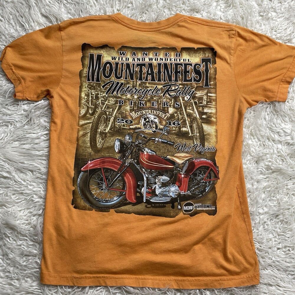 Motorcycle Biker T-Shirt Men's M Orange Mountainfest 2016 Bikers Rally Outlaw